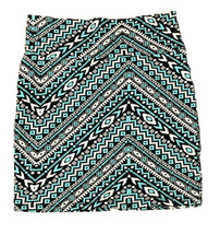 Noir Aqua Bleu Turquoise Blanc Aztèque Tribal Chevron Imprimé Mini Jupe ... - £9.40 GBP