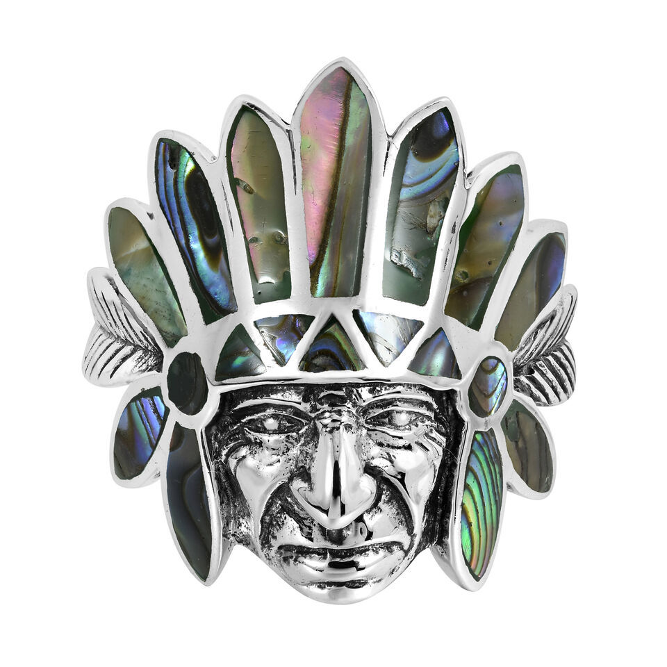 Native American Style Abalone Inlay .925 Silver Ring-10 - £26.43 GBP