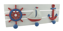 Scratch &amp; Dent Red, White, and Blue Nautical Wooden Wall Pegs - £16.00 GBP