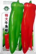 100 Seeds Long Giant Ox Horn Sweet Pepper Organic Green Red Vegetables G... - £4.67 GBP