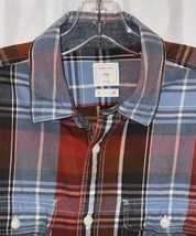 Gap Shirt Plaid Long Sleeve Button Up Pockets Heavy Cotton Mens M Red Blue - $8.32