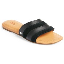 UGG Women Slide Sandals Ximena Size US 7 Black Striped Leather Suede - £47.71 GBP