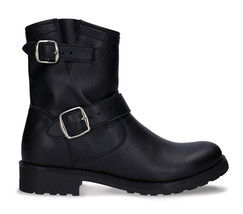 Bottines femme cuir végan noir motard avec lanières boucle et fermeture ... - $131.50