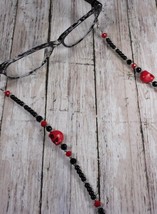 Eyeglass Sunglasses Howlite Crystal Skull Chain Retainer Handmade Red Black - $24.74