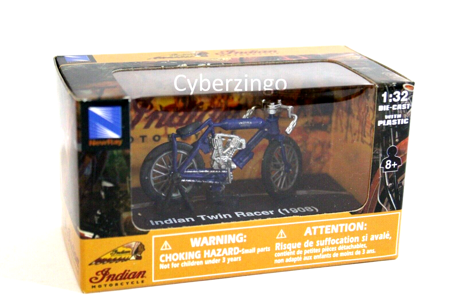 Primary image for 1908 1/32 Scale Indian Twin Racer Dark Blue Motorcycle Model NewRay