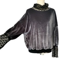 Velour  Romantic Velvet Top L Pullover Gray Renaissance Black Lace Trim ... - £19.77 GBP