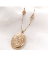 14k Yellow Gold Oval Locket w/Engraved Design on Fancy Cast Link Chain (... - €1.425,14 EUR