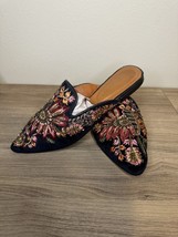 Anthropologie Embroidered Slides Navy Women’s Flats size 37 Floral - £25.12 GBP