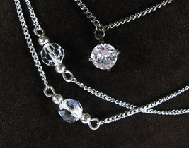 Pair Of Vintage Necklaces Silvertone Rhinestone Pendant &amp; Avon Clear Glass Beads - £12.42 GBP