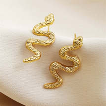 18K Gold-Plated Snake Stud Earrings - £10.37 GBP