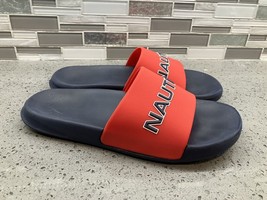 Nautica Mens Stono Slides Logo Sandal Size 10 Navy Red Rubber - £9.98 GBP