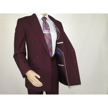 Men Apollo King Double Breasted Suit Classic Peak Lapel Pleated DM29 Burgundy image 6