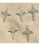 Lot Of 5 Silver Tone 1.25&quot; X 1&quot; Cross Pendant Charm for Crafts or Jewelry - $15.00