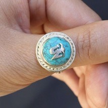 Delicate Adjustable Turquoise Gemstone Inlay Carved Mantra OM Amulet Ring - $139.12 MXN