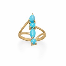 Women&#39;s 14K Yellow Gold Plated Multi Shaped Blue Turquoise Ring Anniversary Band - £87.95 GBP