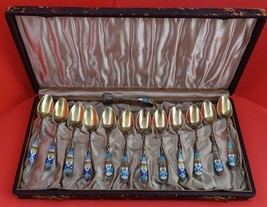 Gorham Sterling Silver Coffee Spoon Sugar Tong Set 13pc #360 with Enamel and Box - $998.91