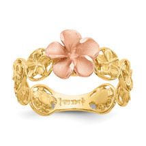 14k Yellow &amp; Rose Gold Diamond-cut Plumeria Flower Ring K5126 - £294.51 GBP