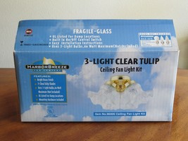 Harbor Breeze 3-Light Clear TULIP Shade Ceiling Fan Light Kit Brass Fini... - £39.33 GBP