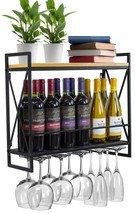 2-Tier Wall Mounted Wine Bottle Wood Shelf Organizer, Stemware Glass Hol... - £75.13 GBP