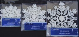 CHRISTMAS WHITE GLITTER SNOWFLAKES ORNAMENTS w Foil Loops SELECT: Snowflake - $2.99