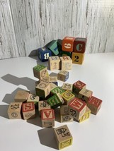 Lot of 32 Vintage Assorted Solid Wood Alphanumeric Blocks Different sizes - £14.50 GBP