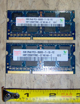2 Memory Chips Hynix 2GB 2Rx8 PC3-8500S-7-10-F2 HMT125S6TFR8C-G7 N0 AA-C Laptop - £21.44 GBP