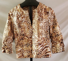 Chico&#39;s Brown White Animal Print Cotton Jacket Size 1 [Small] 3/4 Sleeve - £15.63 GBP