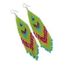 Beaded earrings Ethnic aesthetics Tribal Crystal Boho native american jewelry - £12.03 GBP