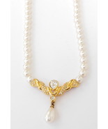 Vintage Napier Tear Drop Necklace Faux Pearls Gold Tone Crystals 1994 Ad... - £13.35 GBP
