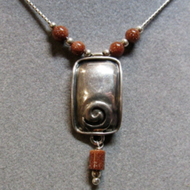 Sterling 925 Silver Signed SILPADA N1190 Pendant Necklace Goldstone Swirl Design - £25.82 GBP