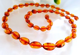 Natural Baltic Amber Necklace/ Olive Beads - $39.00