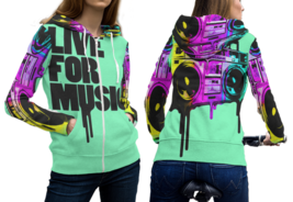 Live For Music  3D Print Zipper Hoodie Sweatshirt For Women - $49.80