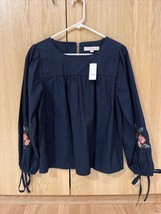 New Loft Long Sleeve Embroidery Top Navy Size S - £14.95 GBP