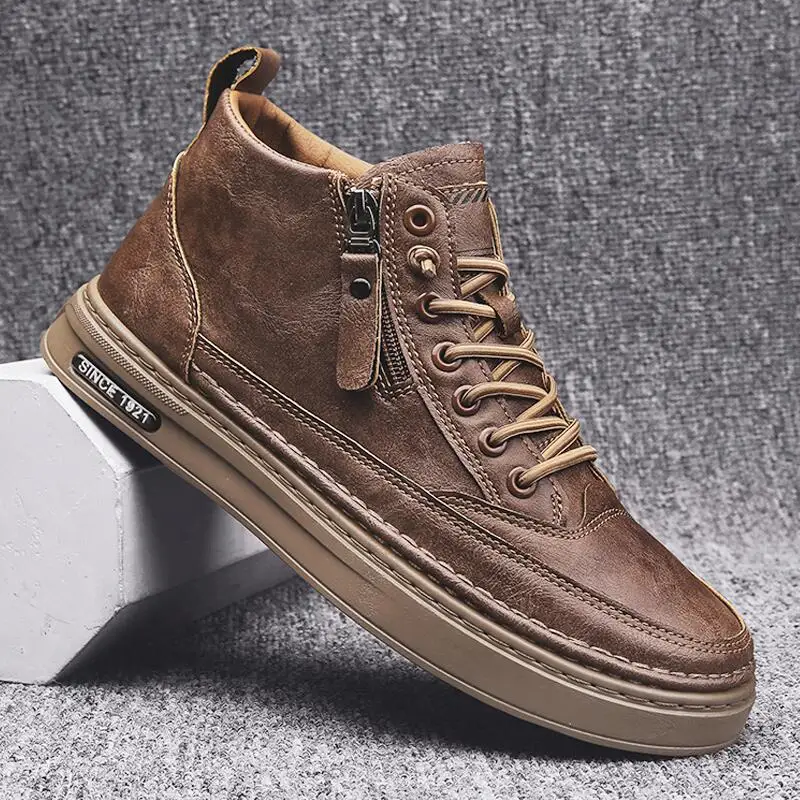 Men Boots Winter Cotton Shoes High-top Fashion Casual Shoes Trend Ankle ... - £35.93 GBP