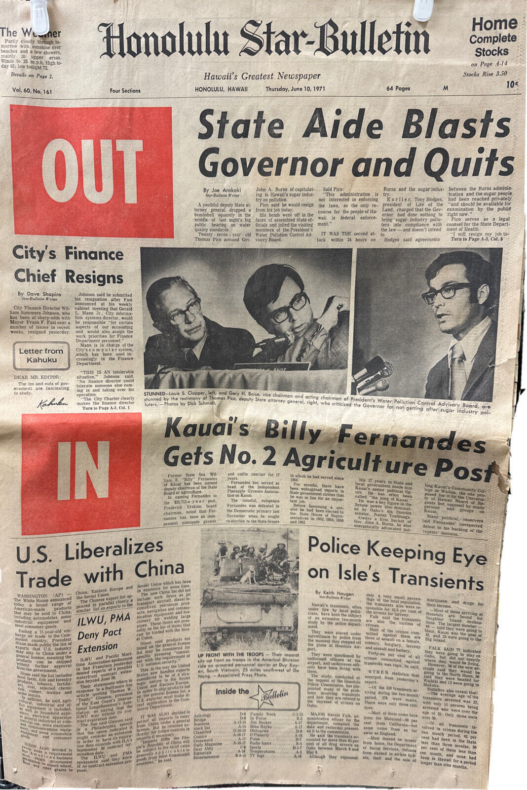 Honolulu Star-Bulletin Newspaper State Aide Blasts Governor and Quits 06... - $44.55