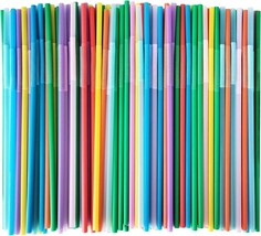 Flexible Disposable Plastic Drinking Straws Colorful Extra Long 300 Pcs - £12.07 GBP