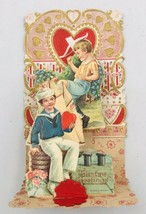 VTG Honeycomb Embossed Sailor &amp; Soccer Boys Valentine Card Germany 3.5&quot; ... - £16.68 GBP