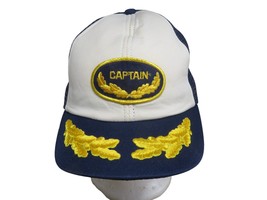 VTG Captain Patch Mesh Trucker Hat Snapback Cap Navy Military - Made in USA - $13.79 CAD