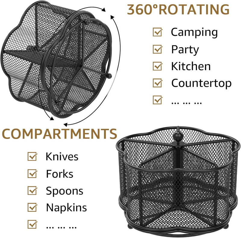 360° Kitchen Rotating Silverware Cutlery Caddy Holder, 5-Compartment Metal Utens Item image 9