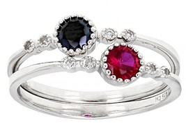 Natural Spinel Plus Lab-Ruby 2 pc Ring Set Rhodium over 925 Sterling Silver Sz 7 - £30.60 GBP