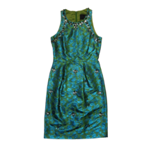 NWT J.Crew Collection Brocade Jeweled Sheath in Metallic Teal Green Dress 00 - £119.90 GBP