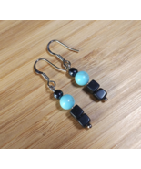 Turquoise and Black Agate dangles, Drop earrings, Black and Blue Stone - €4,34 EUR