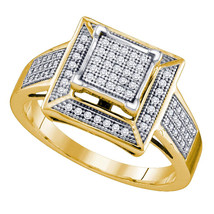 10k Yellow Gold Womens Round Pave-set Diamond Square Frame Cluster Ring 1/4 - £368.09 GBP