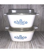 Vintage 2 Corning Ware Blue Cornflower P-43-B 24 Oz Casserole Dish &amp;Lid ... - $32.62