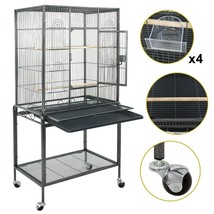 53&quot; Parakeet Bird Cage Parrot Flight Cage Wrought Iron Cockatiel W/Rolling Stand - £103.92 GBP