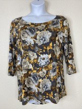 Covington Womens Plus Size 1X Gray/Yellow Floral Stretch Knit Blouse 3/4... - $12.38