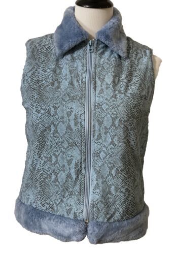 Primary image for Blanc Noir Vest Blue Reptile Women's Sz S Faux Leather Fur Soft Smooth Comfort