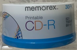 Memorex Printable CD-R 52X 700MB 80min 30 Pack ~ Nip Vintage - £9.55 GBP