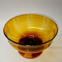 Blenko Honey Gold Art Glass Freeform 7¾” Air Bubble Pedestal Bowl - Tiger Stripe - £34.34 GBP