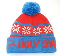 Ugly Sweater Run Red Blue Knit Stocking Hat Pom Pom Christmas Holiday Race - £5.88 GBP